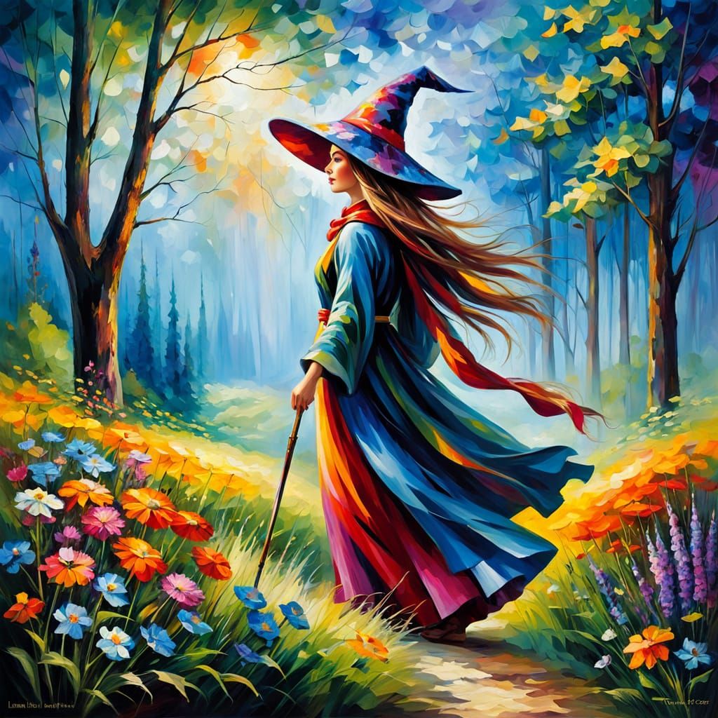 Radiant Woman Wizard Among Wildflowers