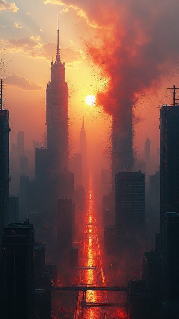 Abstract Cityscape with Bone Structures in Cosmic Style