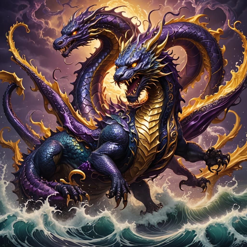 Dragon Cat vs Squid: Dark Fantasy Concept Art