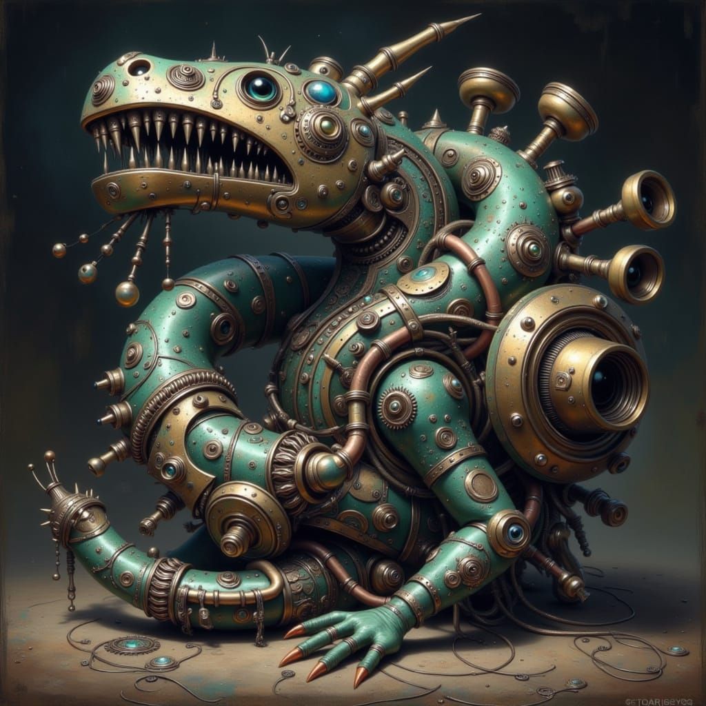 Steampunk Cyber Snake with Intricately Crafted Mechanical Bo...