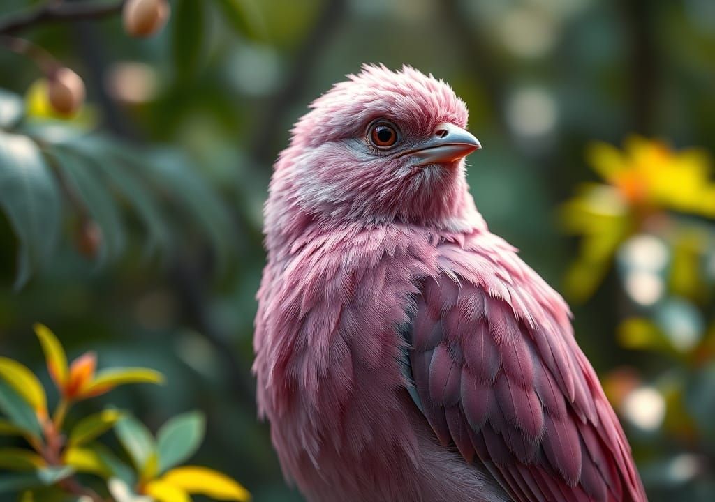 Vibrant Mauve Bird Portrait in Impressionistic Style