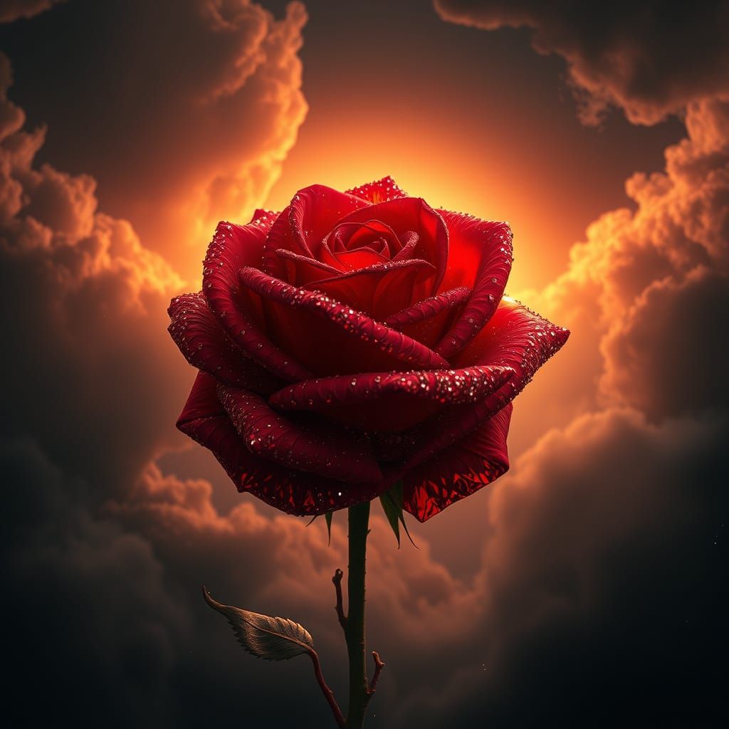 Crystal diamond red rose