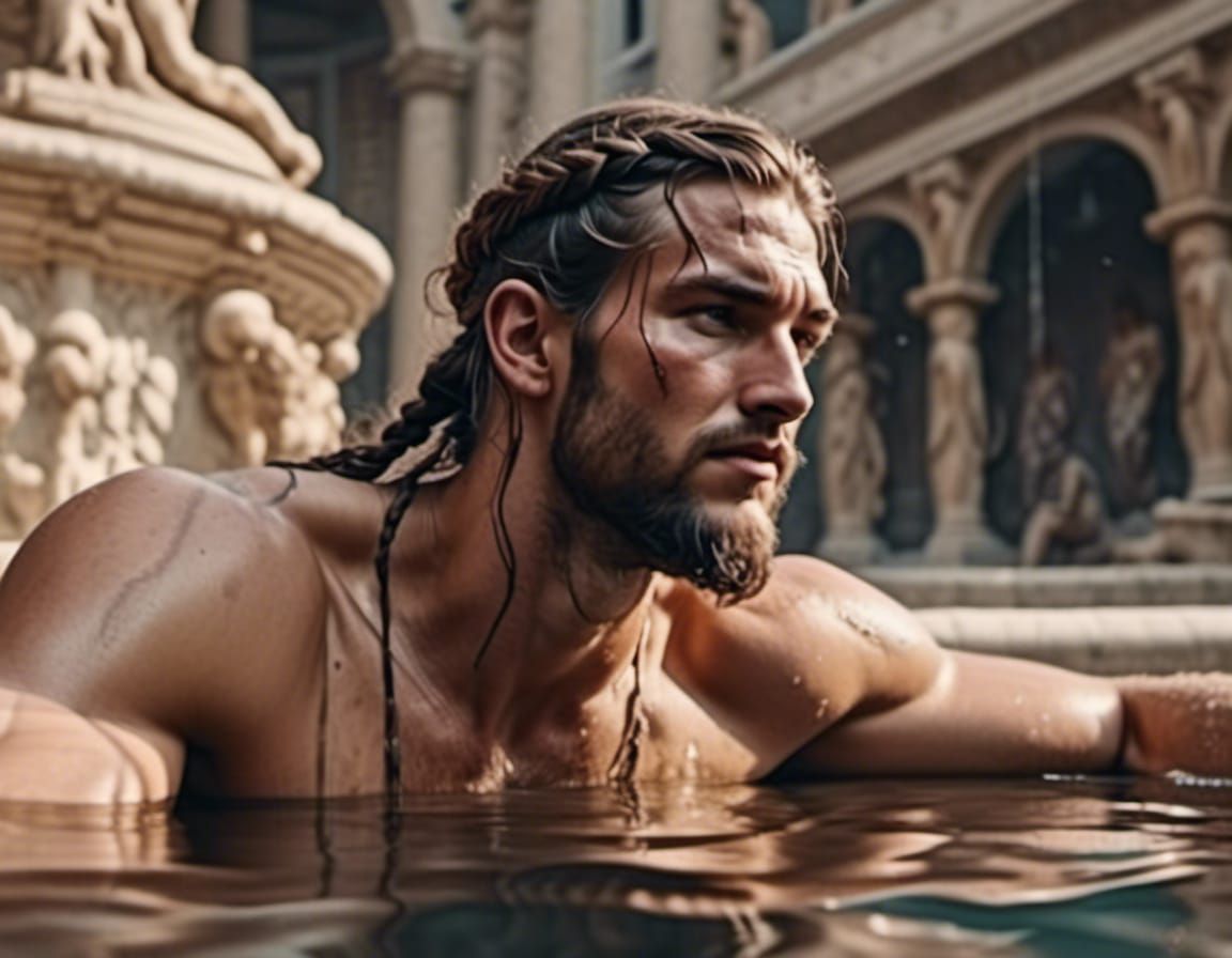 Dionysus in Greek Baths: Hyperrealistic Photography