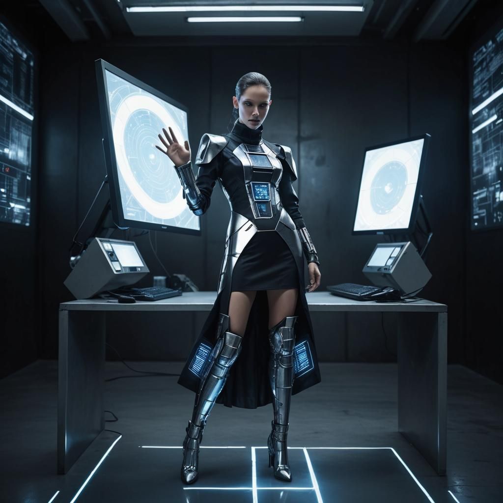Futuristic Teacher in Cyberpunk Fashion, Nanotechnology Dres...