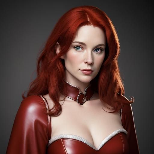 Portrait of Young Woman in Red Gown, Studio Lighting