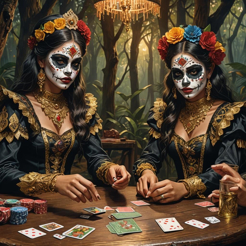 Venezuelan Catrinas Playing Cards in Hyper-Realistic Style