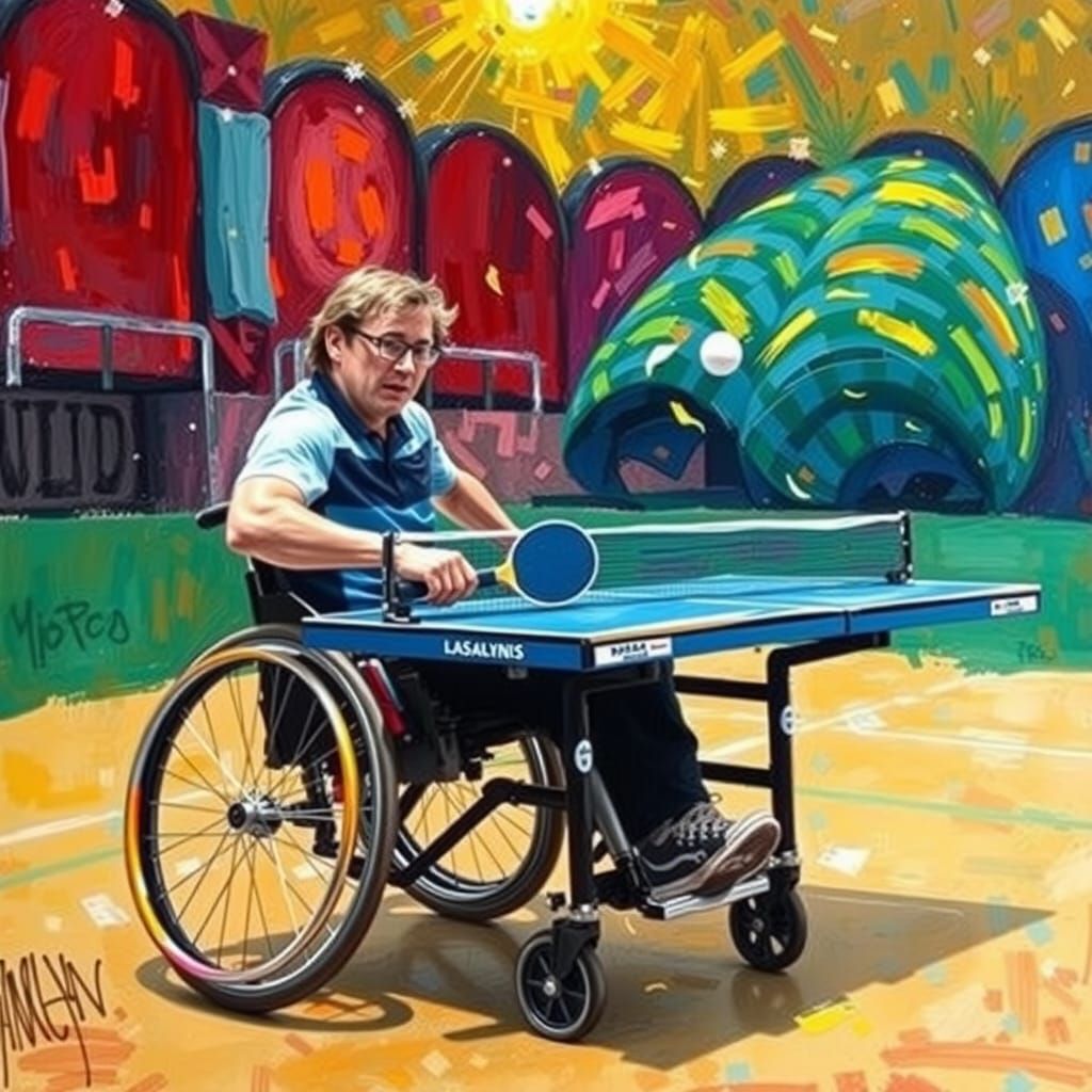Paralympic Table Tennis Player: Expressionist Oil Painting