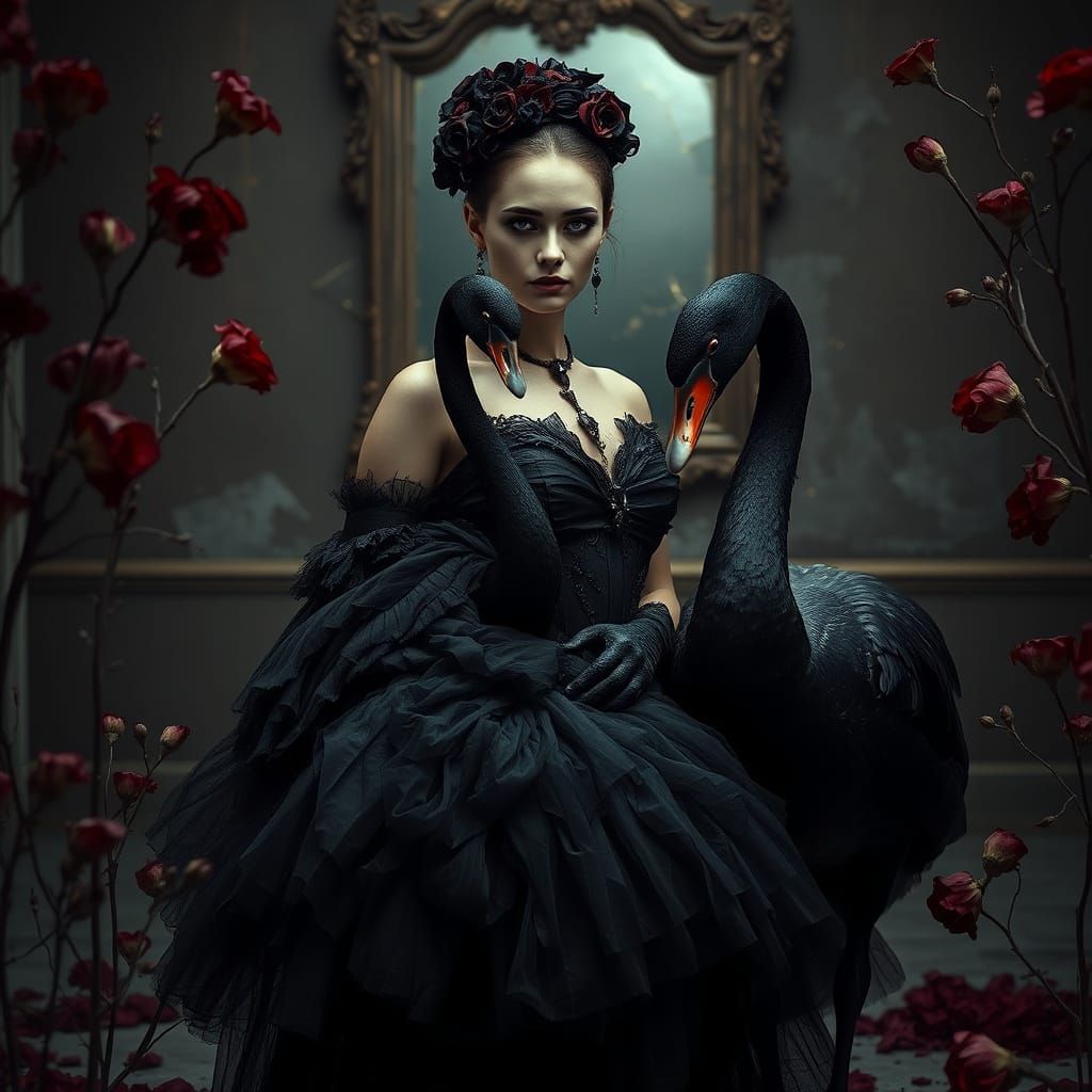 Elegant Woman Surrounded by Decay and Mystery in a Haunting ...