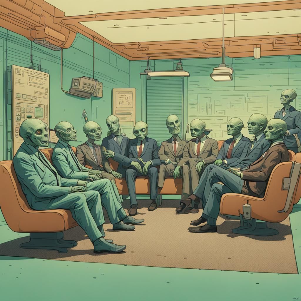 Retro Sci-Fi Alien Hybrid Waiting Room in 8K