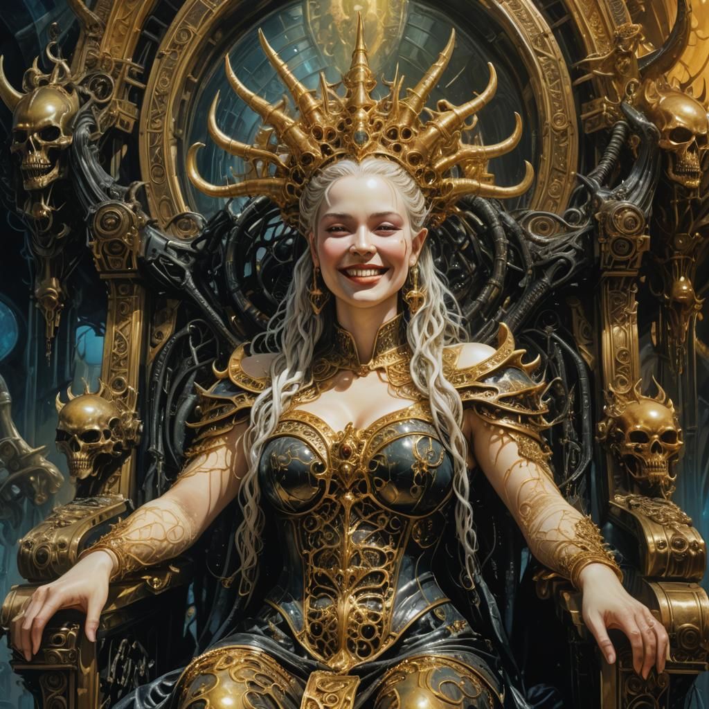 Goddess of Evil on Biomechanical Throne in Surreal Style
