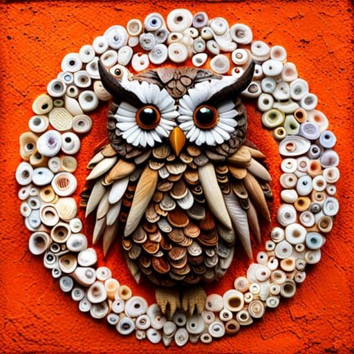 Seashell and Driftwood Owl Collage in Unreal Engine