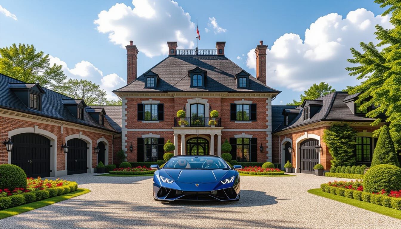 Victorian Chateau with Lamborghini in Summer Bloom