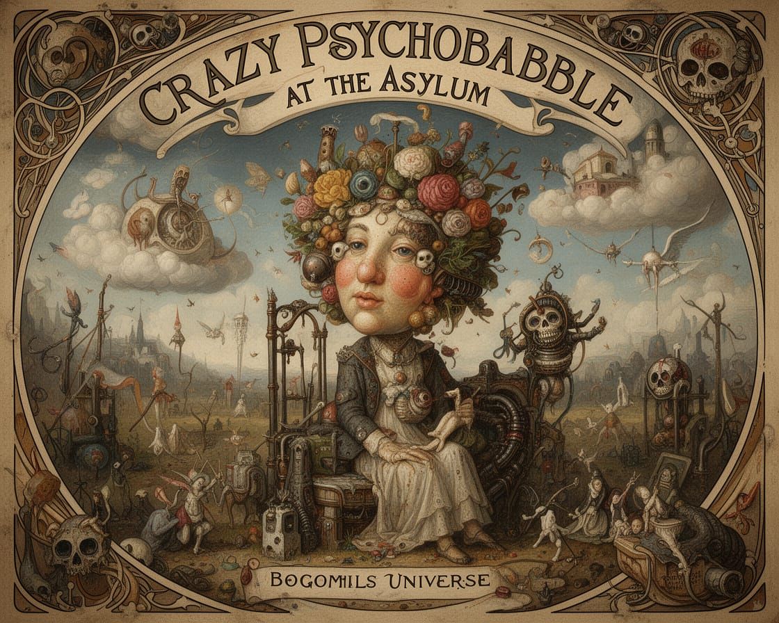 Surreal Asylum Scene in Post-Apocalyptic Wonderland