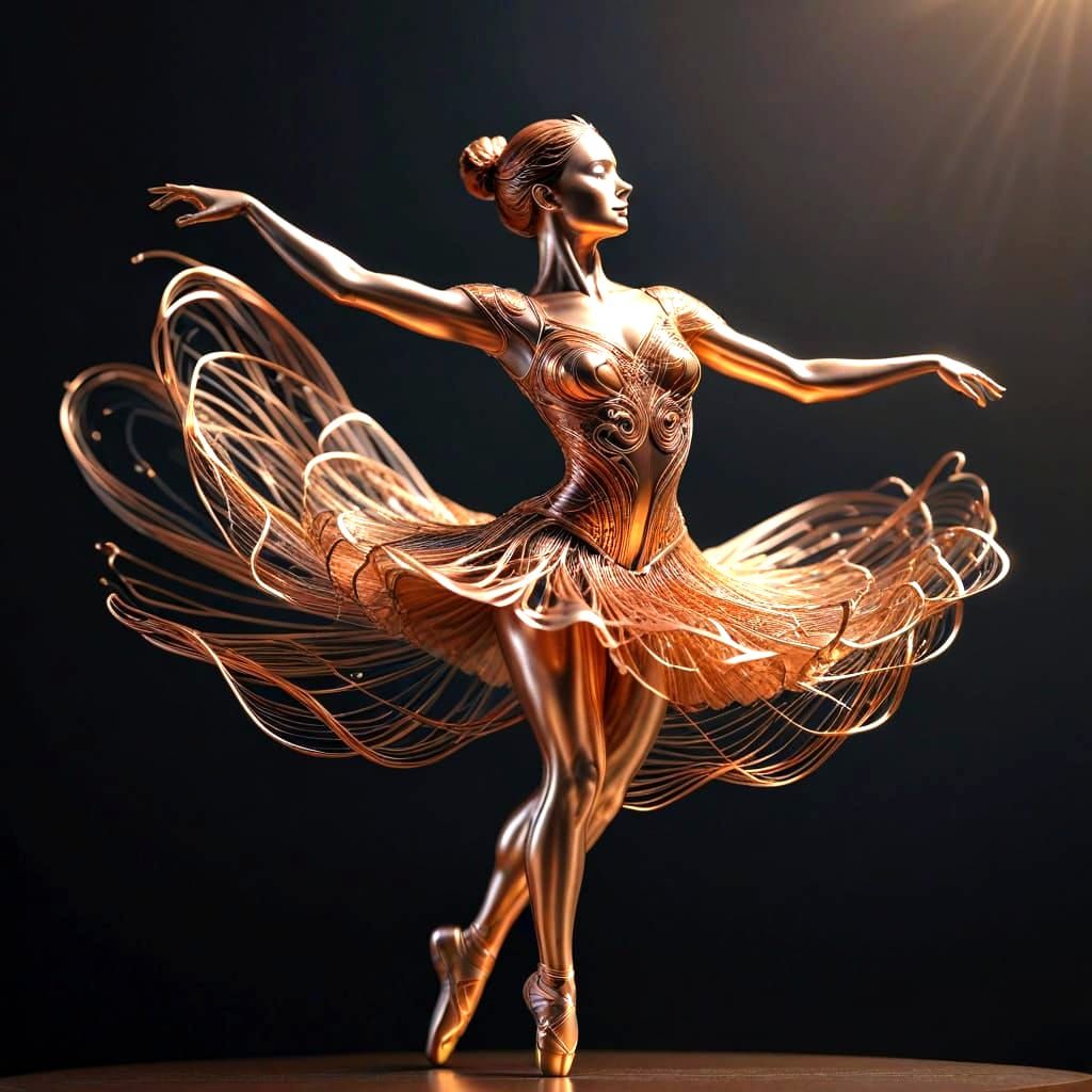 Copper Wire Sculpture of Ballet Dancer in Vector Art