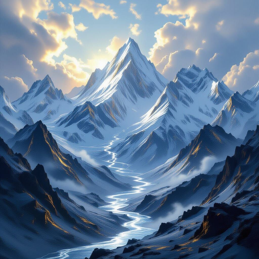 Silver Mountains With Quicksilver Rivers, Hyperrealistic Dig...