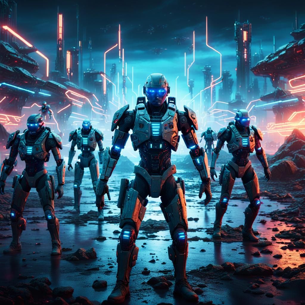 Cyborg Warrior Defends Survivors in Cyberpunk Wasteland