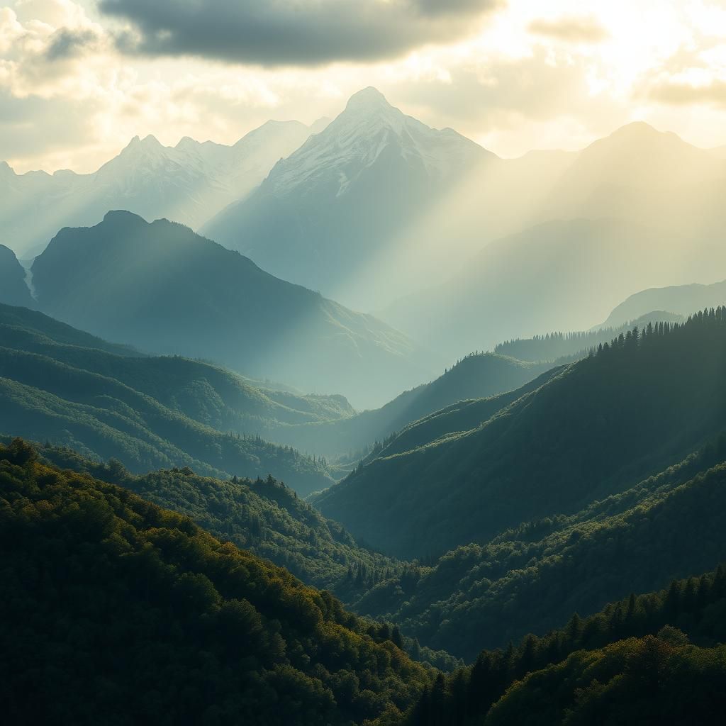 Majestic Mountain Range in Ethereal Sunlight