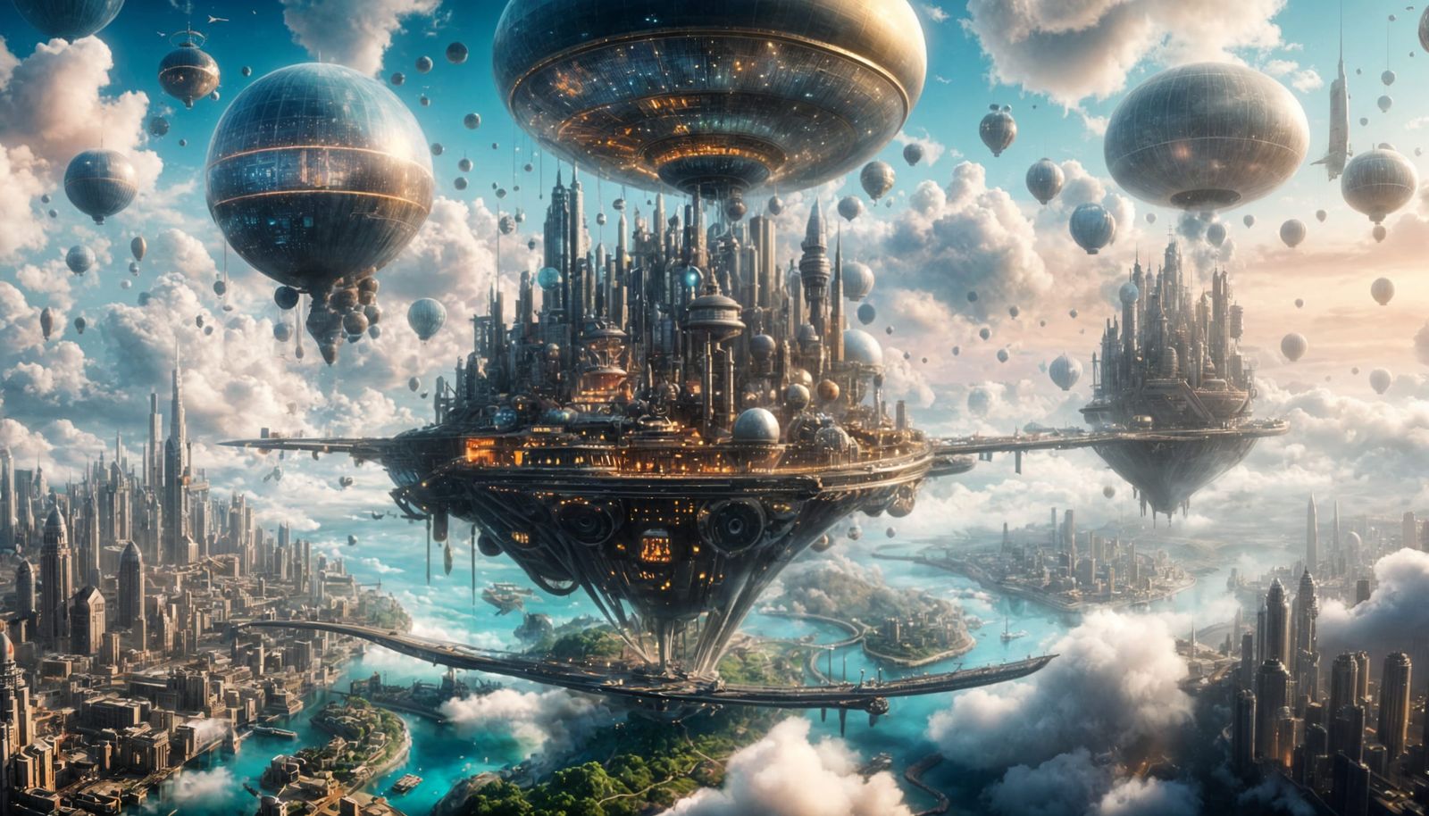 Futuristic Floating City in the Clouds