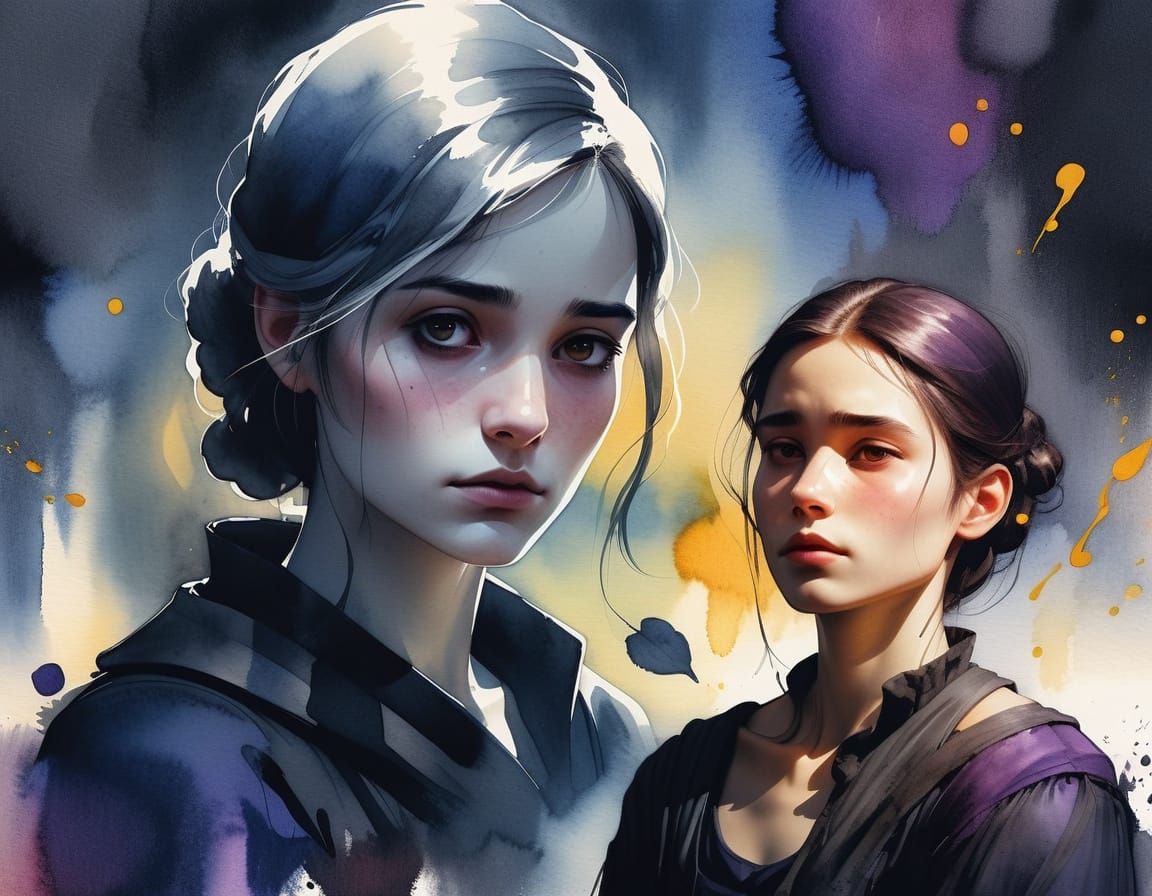 Heartbroken Woman in Vibrant Watercolor