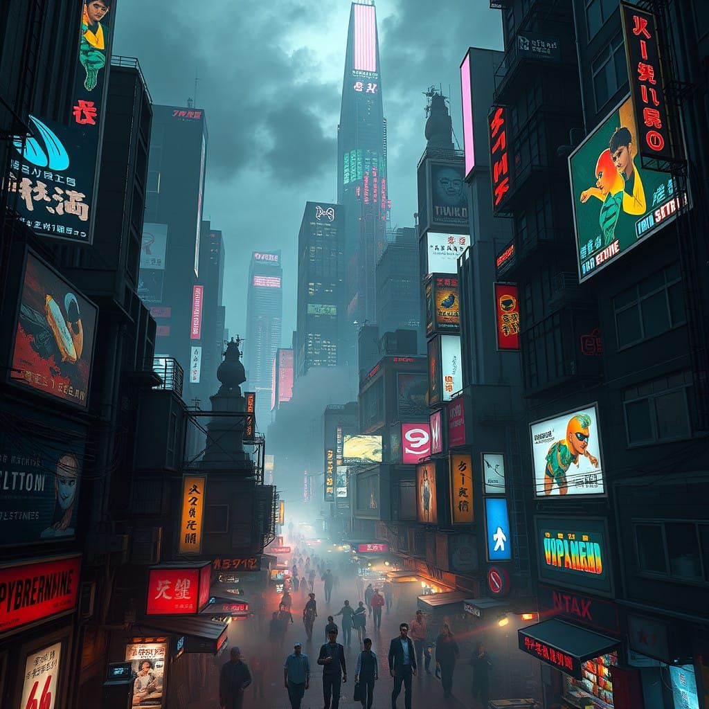 Cyberpunk Metropolis in Dystopian Chaos