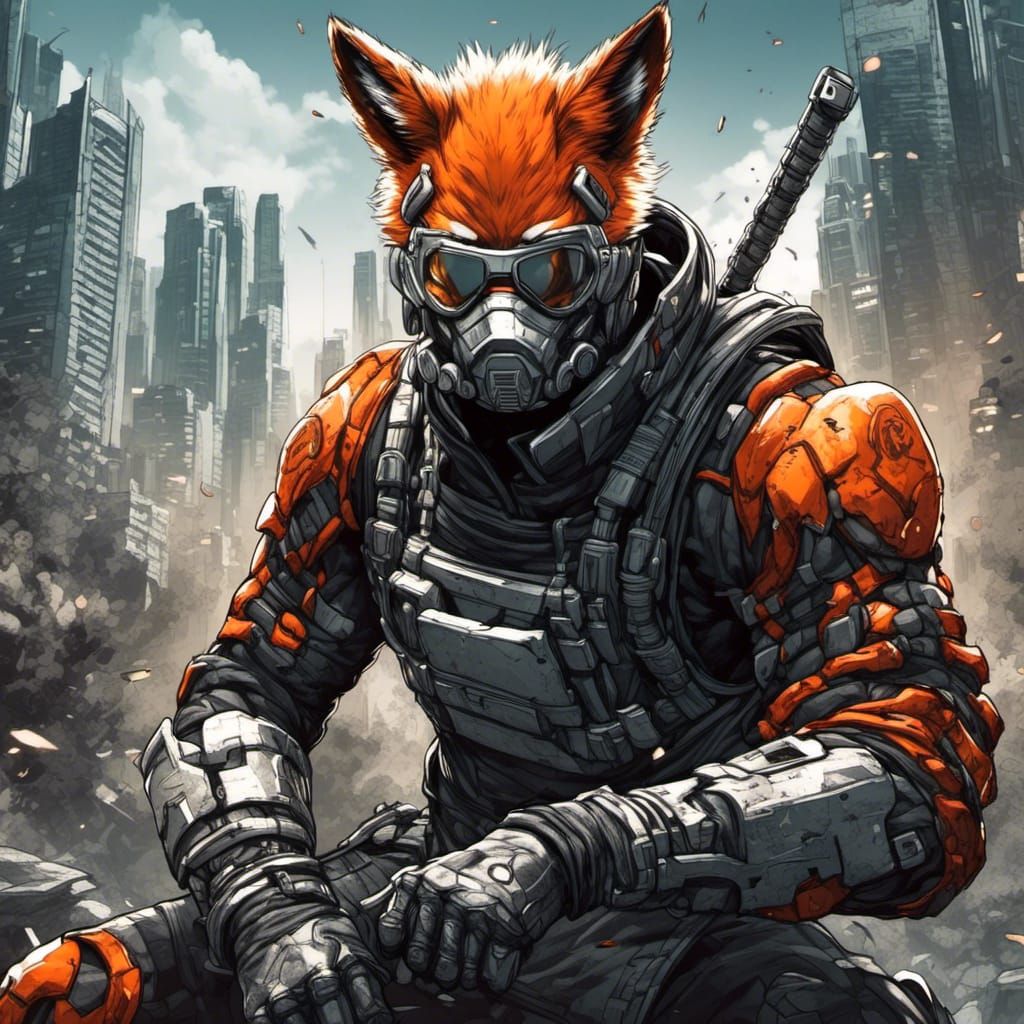 Cyborg Ninja Fox in Frank Miller Manga Style
