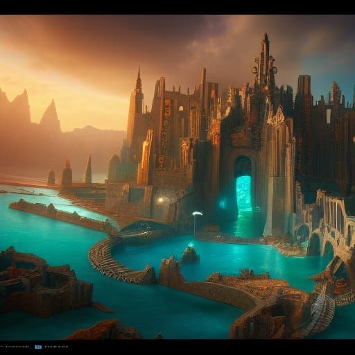 Detailed Matte Painting of Atlantis in Deep Color