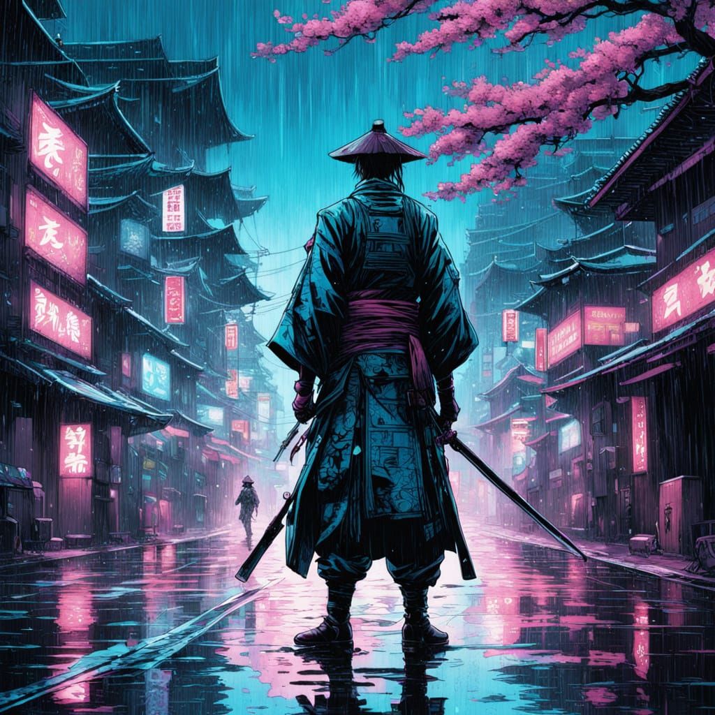 Cyberpunk Samurai in Neon City