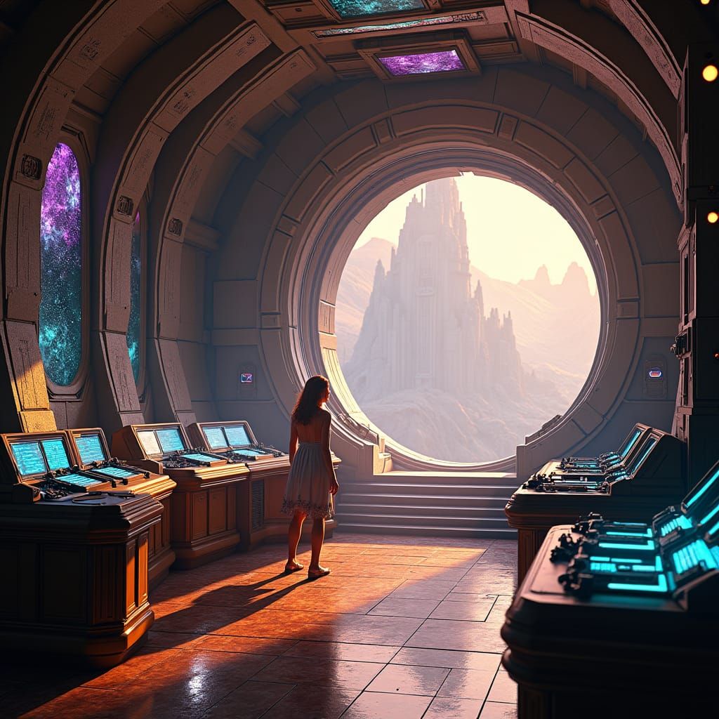 Futuristic Spaceship Control Room in Detailed Matte Painting...