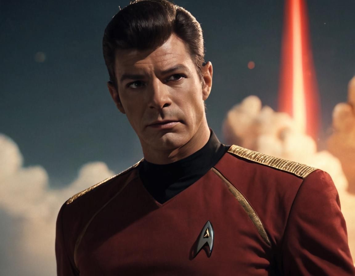 Star Trek Redshirt Officer Teleporting, Vintage 1960s Style