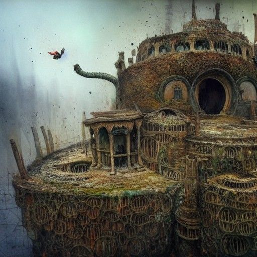 Intricate Termite Castle: Hyper-Realistic Mixed Media Painti...