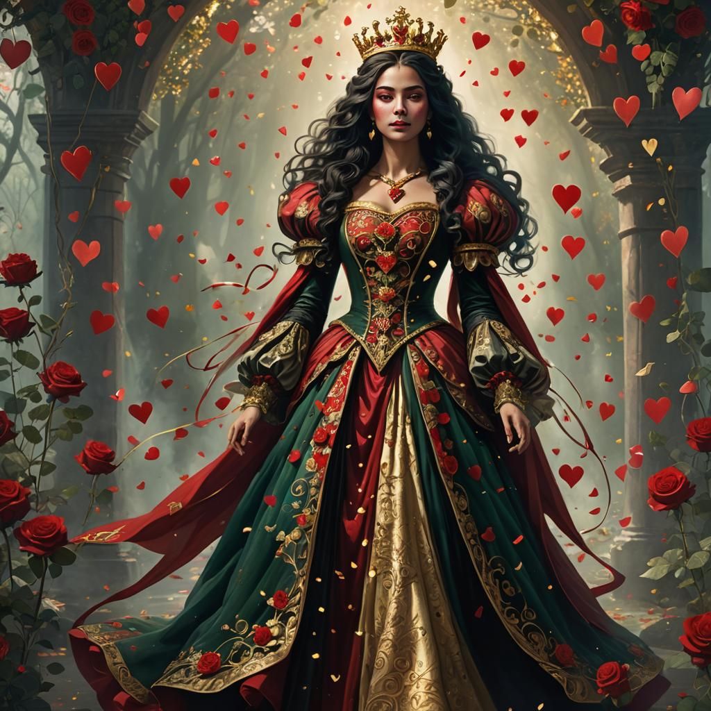 Queen of Hearts Portrait in Art Nouveau Style