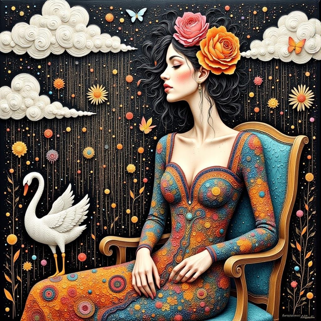 Surreal Bohemian Goddess with a Majestic Swan