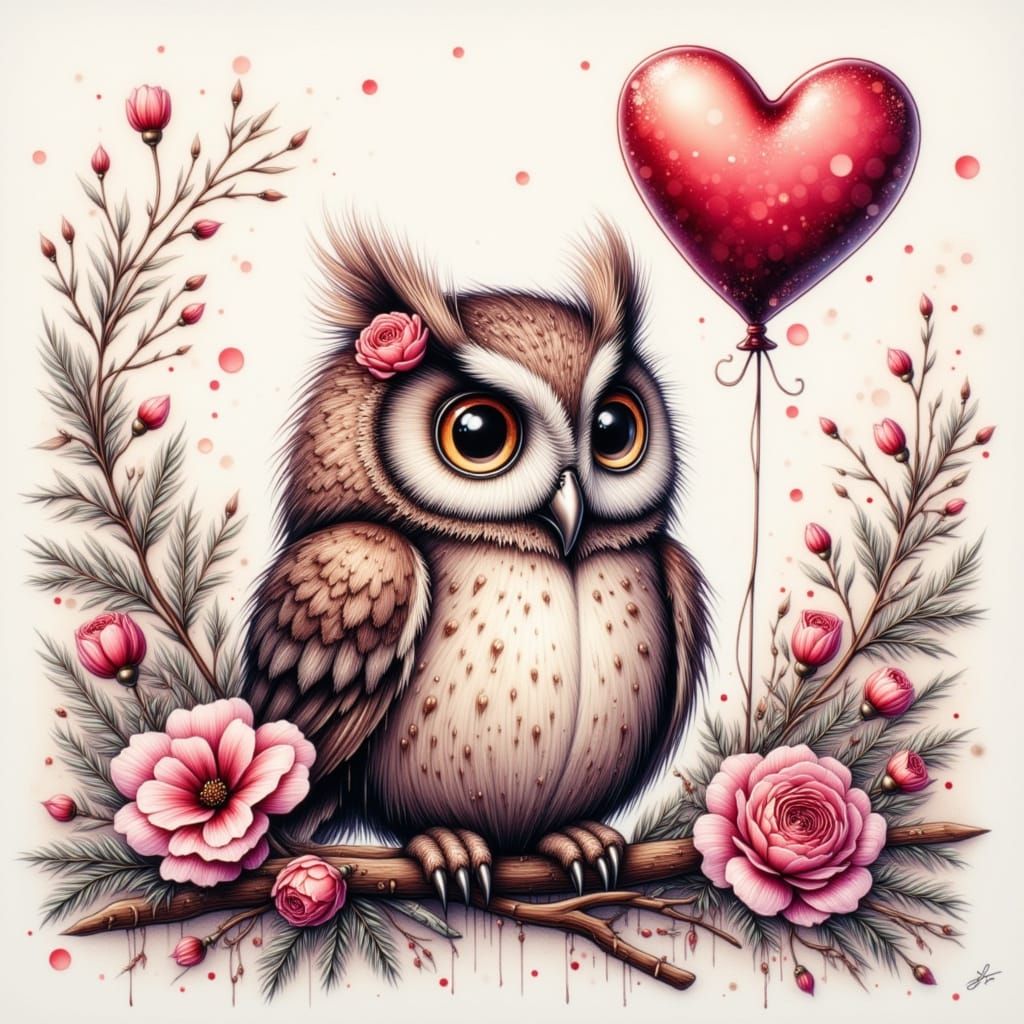 Steampunk Owl with Valentine's Confetti