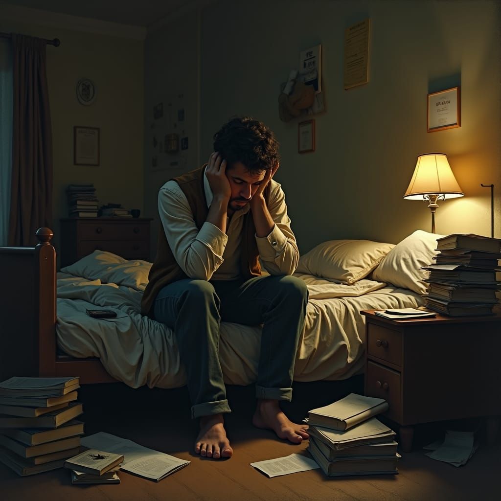 Person Lost in Thought in Dimly Lit Room