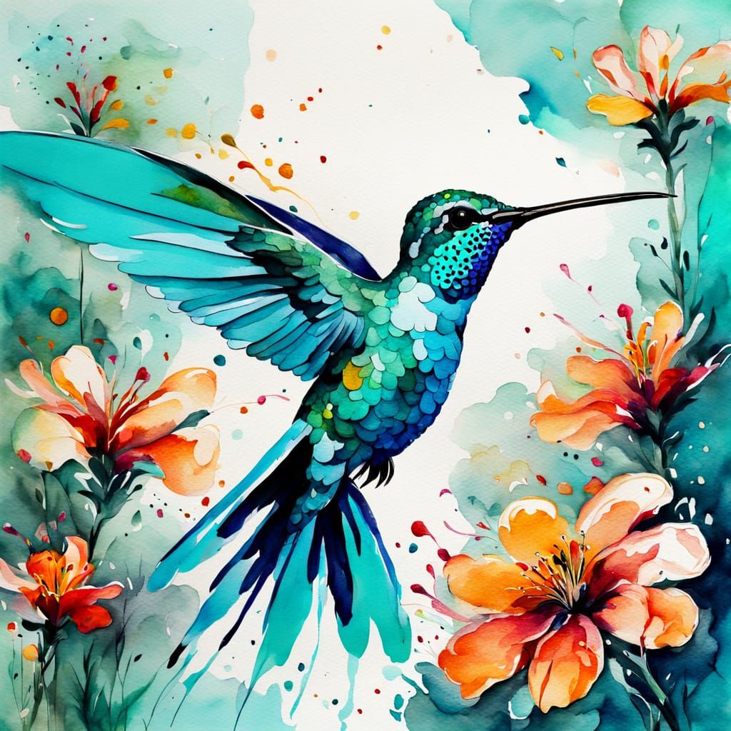 Turquoise Hummingbird Abstraction (Carienscreations's 🔠 🔠 ...