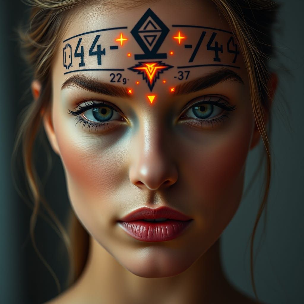 Radiant Hieroglyphic Tattoo Mask Portrait in 8K