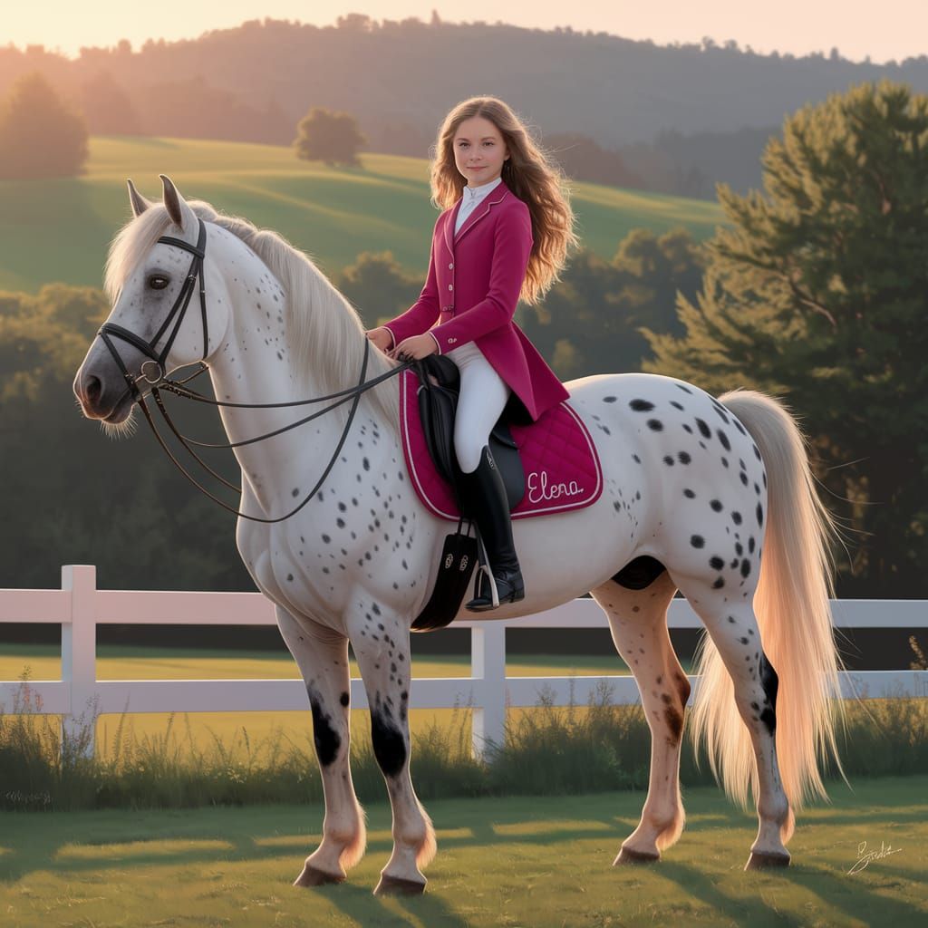Girl on Horseback in Dreamy Sunset Light