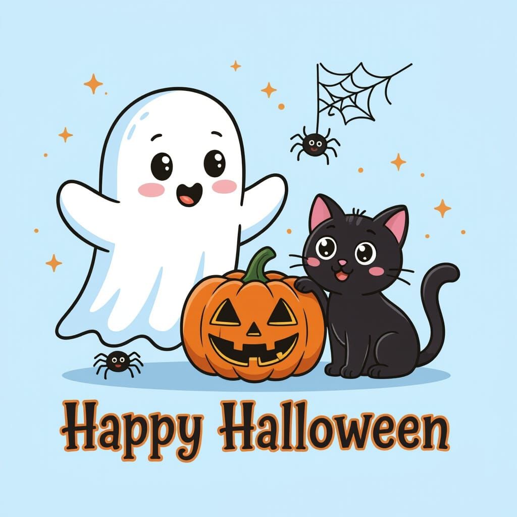 Cute Halloween Characters Gather for a Spooky Celebration