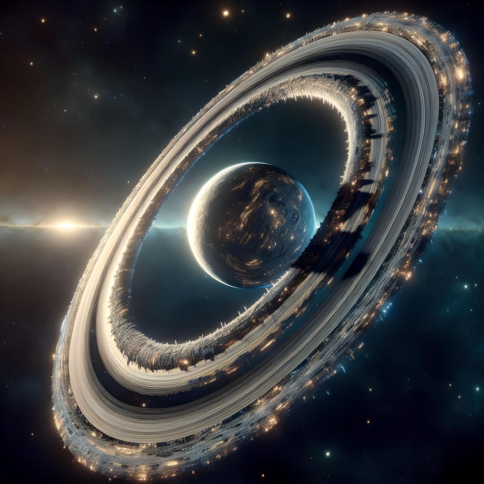 Ringworld Floating in Space: Hyperrealistic HDR Image