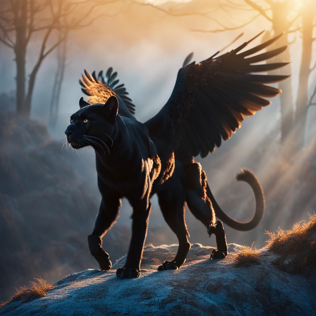 Majestic Black Panther Eagle Hybrid Dominates the Misty Moun...