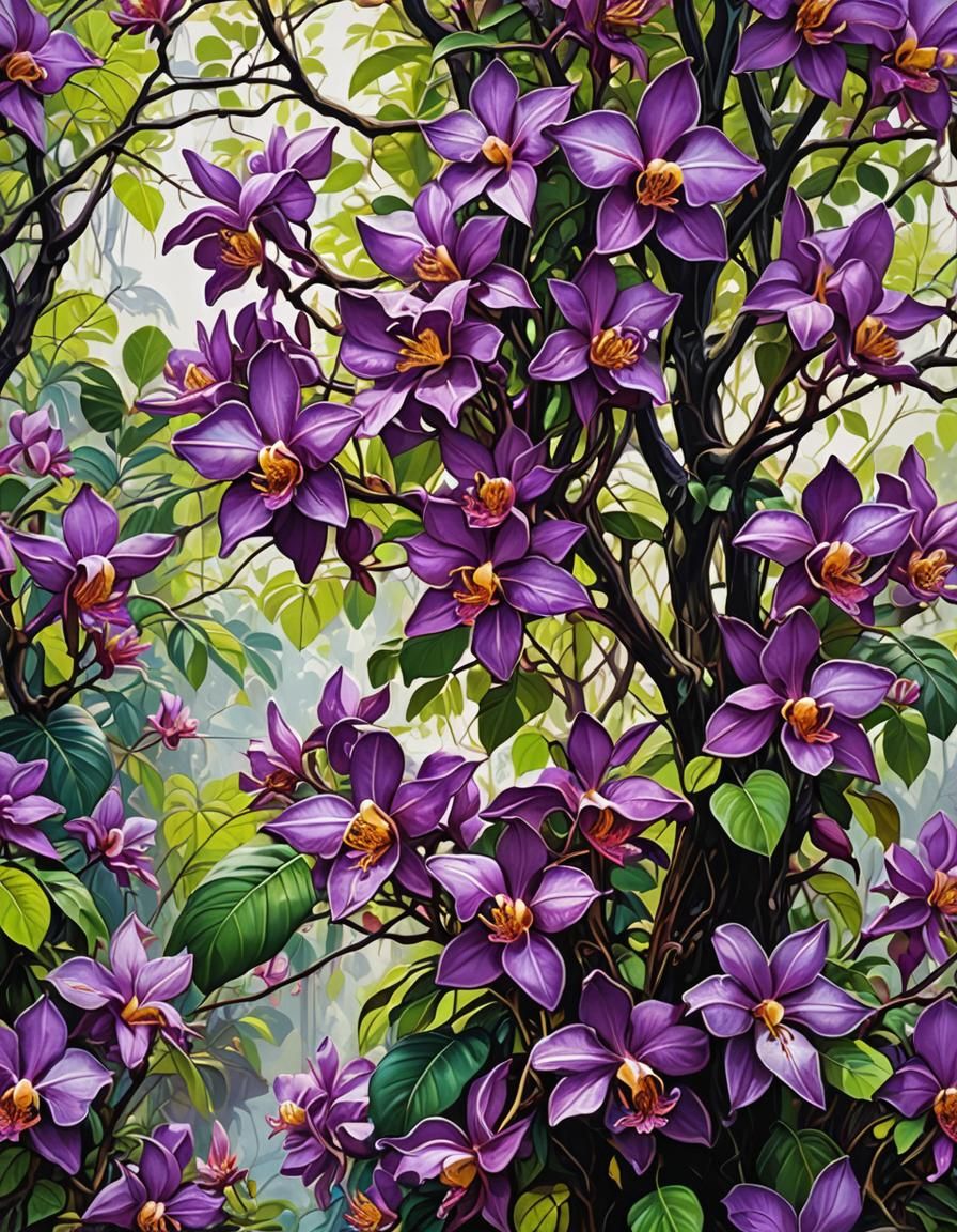 Purple Orchid Tree in Graffiti Street Art Style