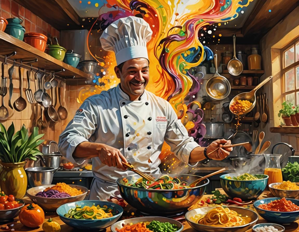 Chef Energetically Mixes Ingredients with Whip