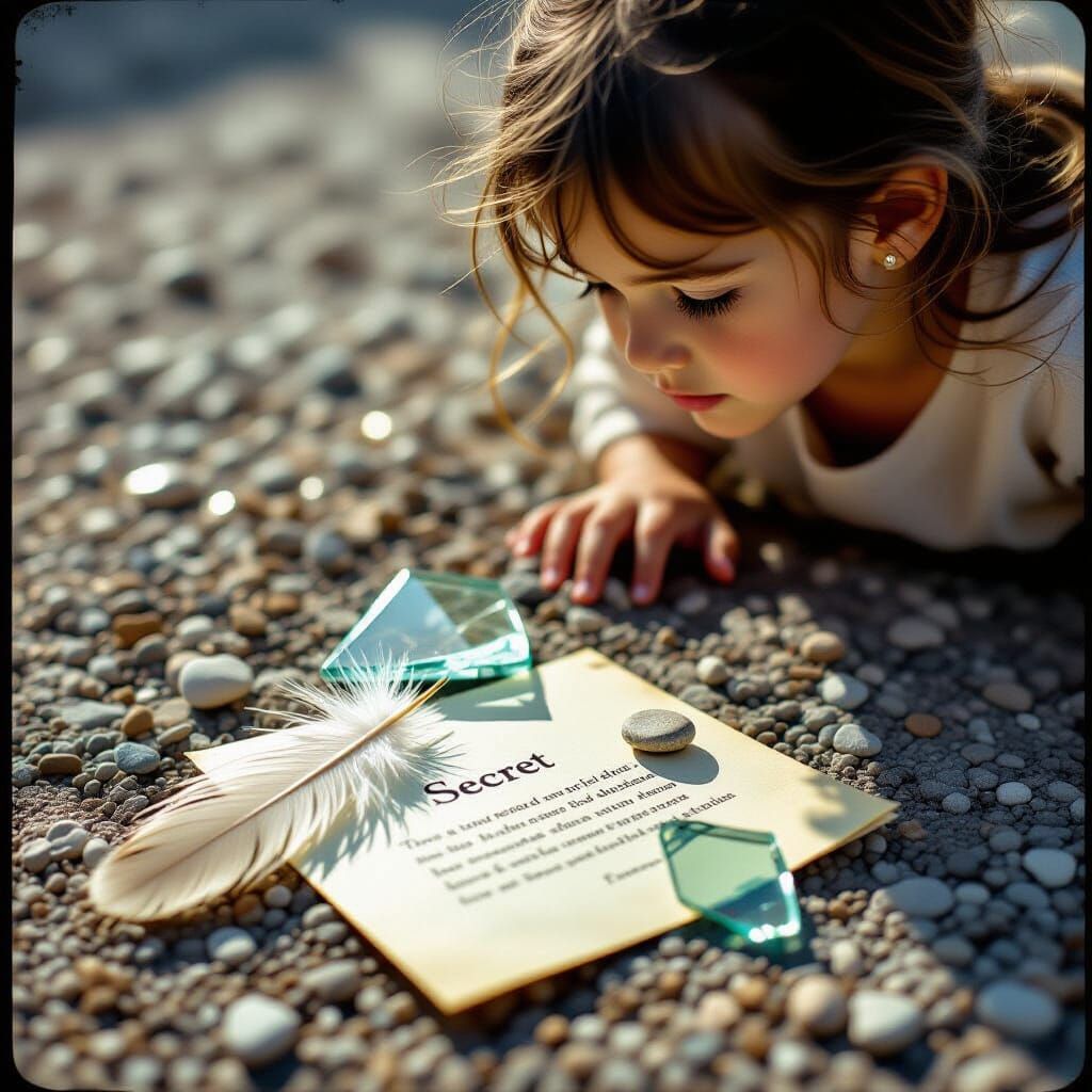 Vintage Film Still: Girl Gazing at Glass Shard