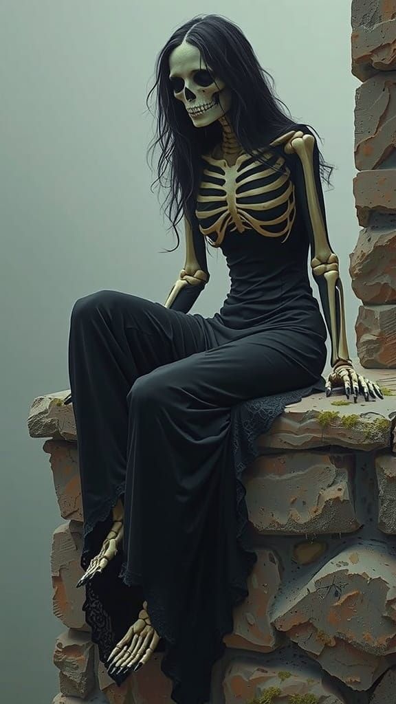 Ethereal Gothic Skeleton Woman in Dark Fantasy Style