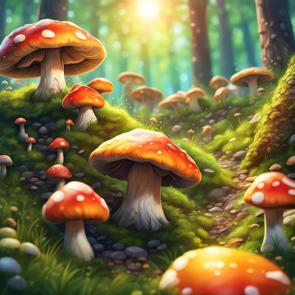 Lush and Realistic Mushroom Forest in Hyperrealistic Style