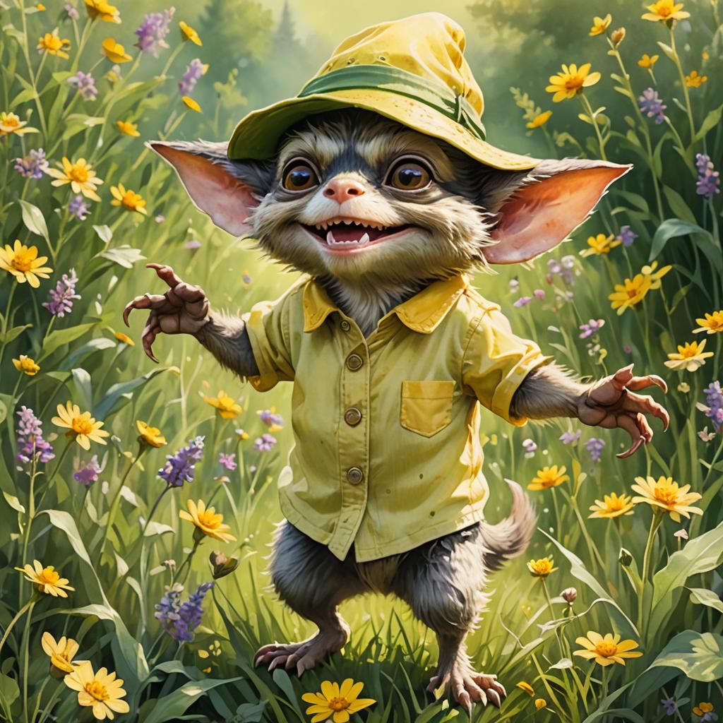 Gremlin Portrait in Sun-Drenched Meadow