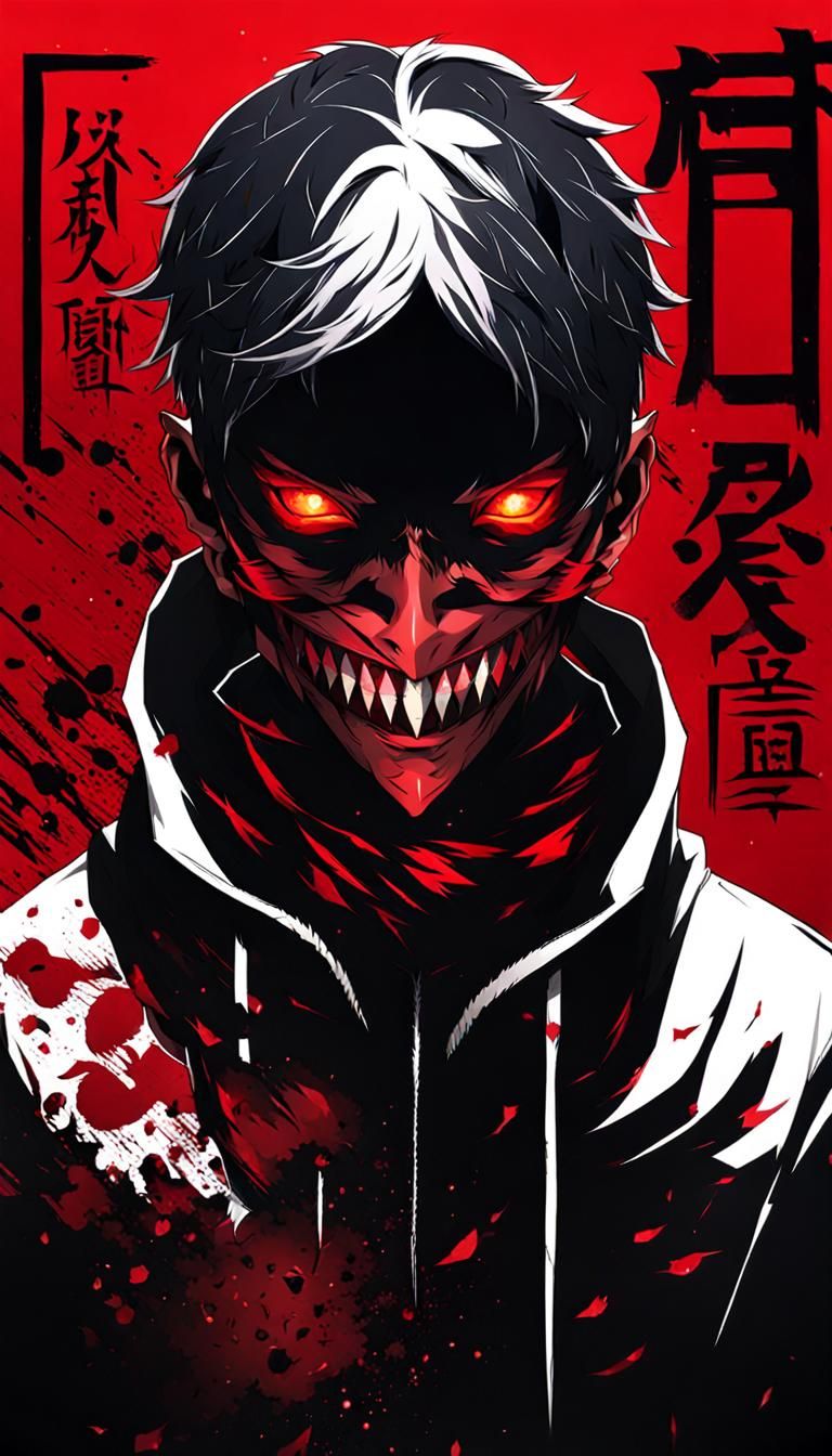 Masked Human Demon with Red Background