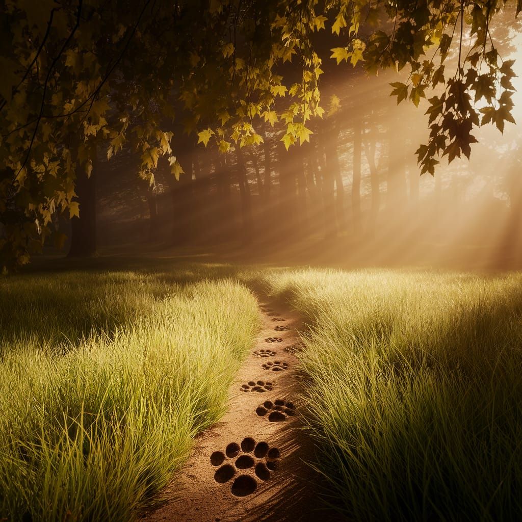 Paw Prints in Whispering Forest: Rockwell Kent Style