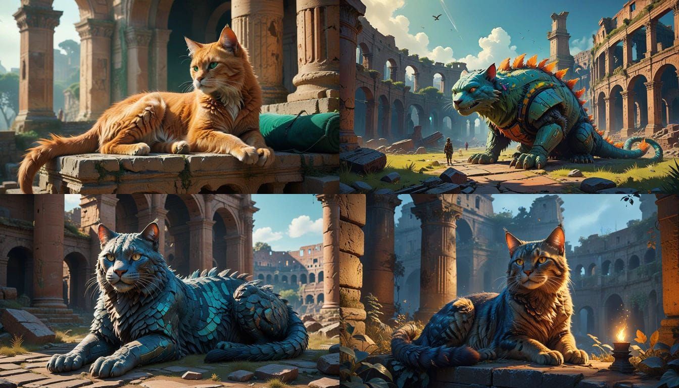 Fantastical Catzilla Scene in Ancient Colosseum