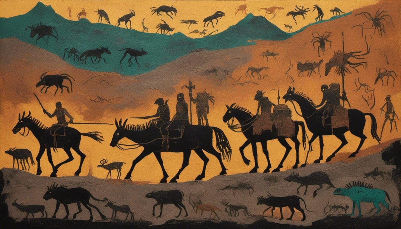 Paleolithic Cave Painting of Cyberpunk Future